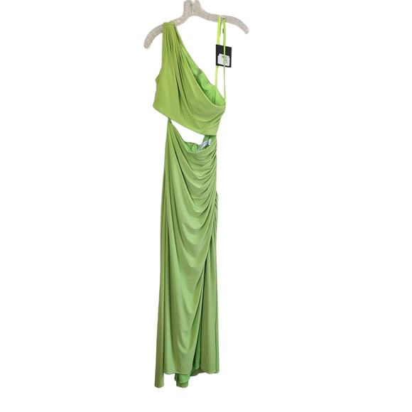 NWT MAC DUGGAL Green ONE SHOULDER CUT OUT RUCHED BACK Long GOWN 55975 size 2 - Picture 5 of 12